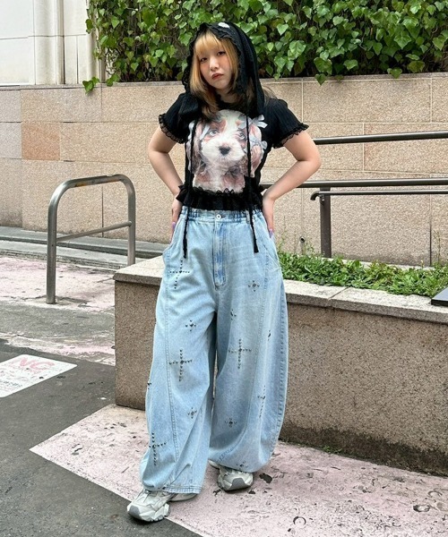 Candy Stripper（キャンディストリッパー）の「STUDS CURVE DENIM パンツ（デニムパンツ・レディース・ブルー系その他/ライトインディゴブルー・FREE）」の22枚目の写真
