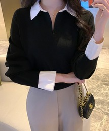 ニット襟付きトップス