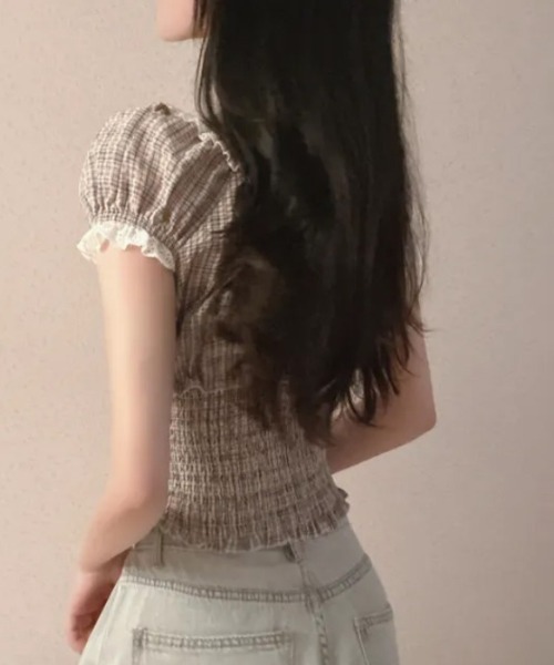 SHEPP(シープ)の「チェック柄シャーリングフリルブラウス(シャツ/ブラウス・レディース・ブラック/ピンク・S/M)」の3枚目の写真