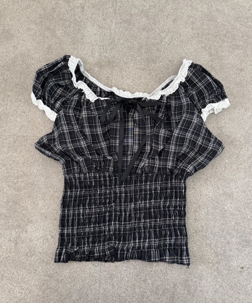SHEPP(シープ)の「チェック柄シャーリングフリルブラウス(シャツ/ブラウス・レディース・ブラック/ピンク・S/M)」の9枚目の写真