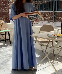 シンプル無地 ゆったりシルエット ロングTシャツワンピース マキシ丈 涼感サマードレス