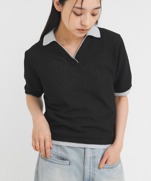 KBF（ケイビーエフ）の「レイヤードライクニットシャツ（ニット/セーター・レディース・ブラック系その他/イエロー系その他/レッド系その他・ONE）」の5枚目の写真