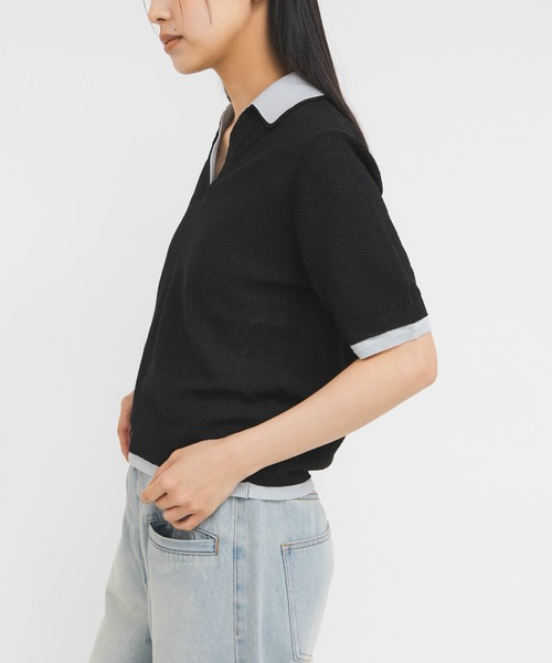 KBF（ケイビーエフ）の「レイヤードライクニットシャツ（ニット/セーター・レディース・ブラック系その他/イエロー系その他/レッド系その他・ONE）」の6枚目の写真