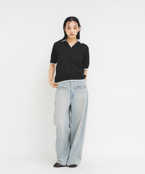 KBF（ケイビーエフ）の「レイヤードライクニットシャツ（ニット/セーター・レディース・ブラック系その他/イエロー系その他/レッド系その他・ONE）」の8枚目の写真