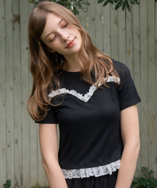 Birthday room(バースデイルーム)の「キャミドッキングフリルT/Camisole-style frill T-shirt(Tシャツ/カットソー・レディース・グレー/ブラック・FREE)」の2枚目の写真