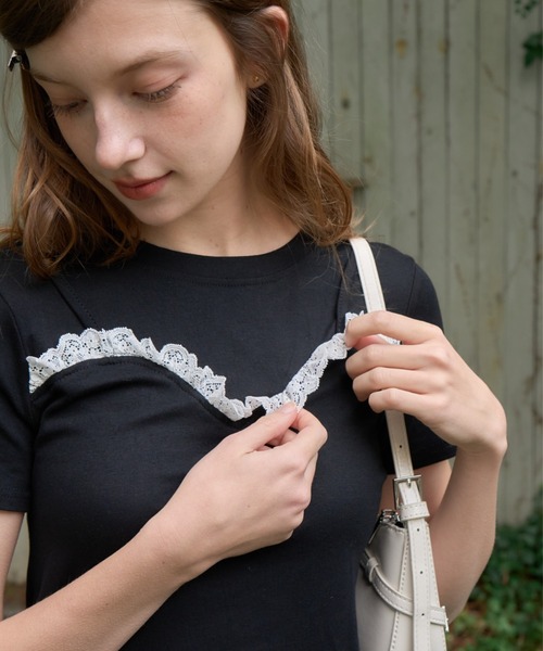 Birthday room(バースデイルーム)の「キャミドッキングフリルT/Camisole-style frill T-shirt(Tシャツ/カットソー・レディース・グレー/ブラック・FREE)」の3枚目の写真