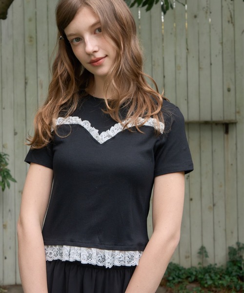 Birthday room(バースデイルーム)の「キャミドッキングフリルT/Camisole-style frill T-shirt(Tシャツ/カットソー・レディース・グレー/ブラック・FREE)」の4枚目の写真