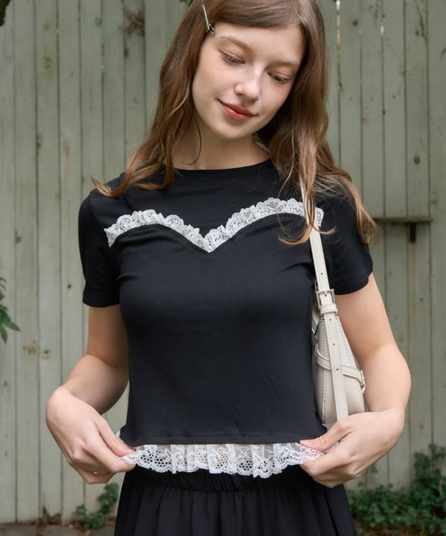 Birthday room(バースデイルーム)の「キャミドッキングフリルT/Camisole-style frill T-shirt(Tシャツ/カットソー・レディース・グレー/ブラック・FREE)」の9枚目の写真