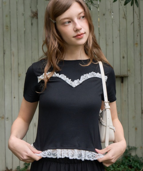 Birthday room(バースデイルーム)の「キャミドッキングフリルT/Camisole-style frill T-shirt(Tシャツ/カットソー・レディース・グレー/ブラック・FREE)」の5枚目の写真