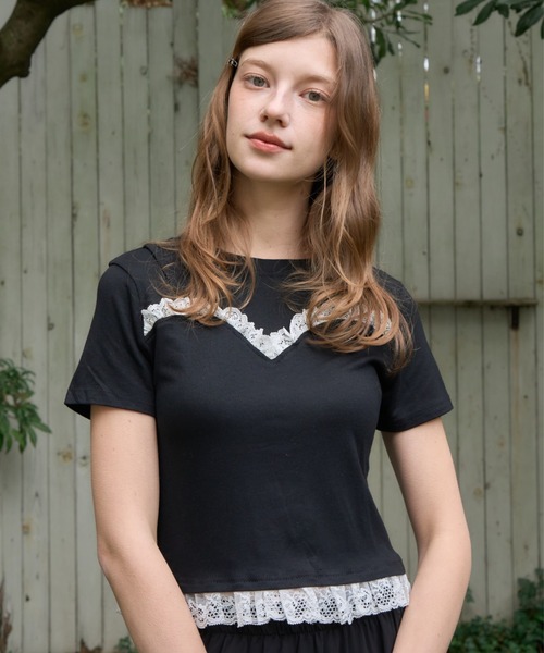 Birthday room(バースデイルーム)の「キャミドッキングフリルT/Camisole-style frill T-shirt(Tシャツ/カットソー・レディース・グレー/ブラック・FREE)」の8枚目の写真