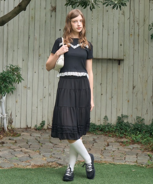 Birthday room(バースデイルーム)の「キャミドッキングフリルT/Camisole-style frill T-shirt(Tシャツ/カットソー・レディース・グレー/ブラック・FREE)」の6枚目の写真