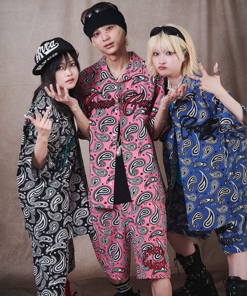 GALFY(ガルフィー)の「GALFY(ガルフィー)俺らホ~ミ~SET UP/ペイズリー柄 オープンカラーシャツ&ハーフパンツ セットアップ/開襟シャツ/ビッグシルエット(セットアップ・メンズ・ピンク/ブラック/ブルー・L/LL)」の6枚目の写真