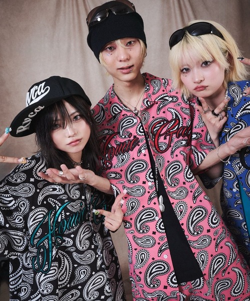 GALFY(ガルフィー)の「GALFY(ガルフィー)俺らホ~ミ~SET UP/ペイズリー柄 オープンカラーシャツ&ハーフパンツ セットアップ/開襟シャツ/ビッグシルエット(セットアップ・メンズ・ピンク/ブラック/ブルー・L/LL)」の5枚目の写真