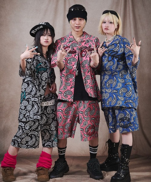 GALFY(ガルフィー)の「GALFY(ガルフィー)俺らホ~ミ~SET UP/ペイズリー柄 オープンカラーシャツ&ハーフパンツ セットアップ/開襟シャツ/ビッグシルエット(セットアップ・メンズ・ピンク/ブラック/ブルー・L/LL)」の7枚目の写真