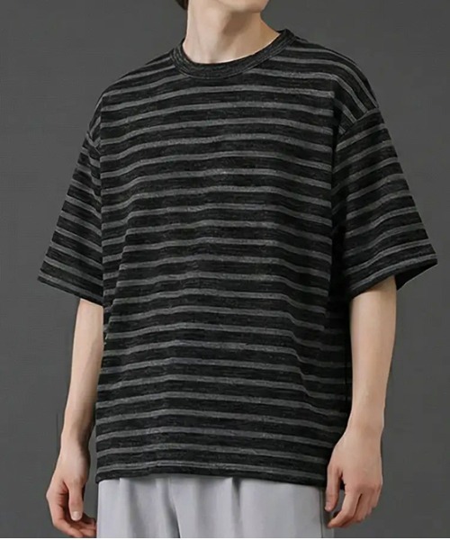 revertical（リバーティカル）の「フェードボーダー クルーネックTシャツ／グラデーション 半袖カットソー（Tシャツ/カットソー・メンズ・ベージュ/ブラック・MEDIUM/LARGE）」の2枚目の写真