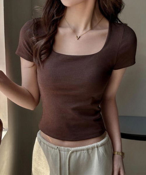 yuue' ( wear )(ユーイ)の「スクエアネック半袖Tシャツ(Tシャツ/カットソー・レディース・ブラック/ダークブラウン/ホワイト・FREE)」の19枚目の写真
