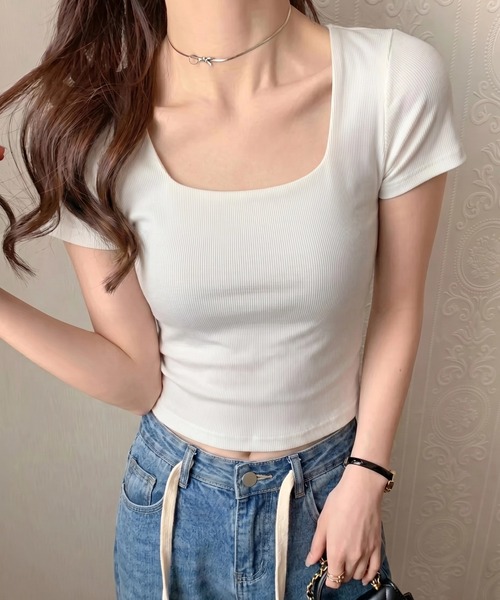 yuue' ( wear )(ユーイ)の「スクエアネック半袖Tシャツ(Tシャツ/カットソー・レディース・ブラック/ダークブラウン/ホワイト・FREE)」の8枚目の写真