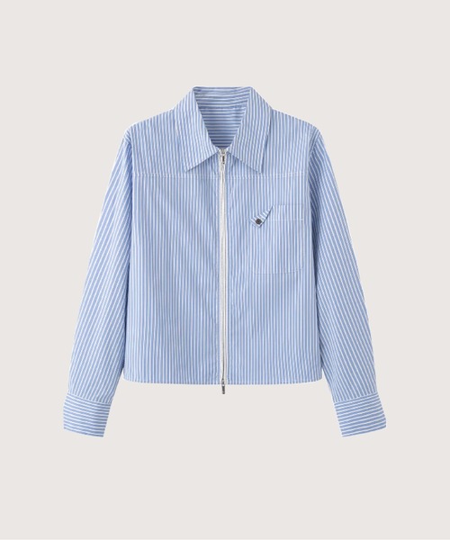LA POMME petit(ラポミ・プチ)の「Cropped Zip Stripe Shirt(シャツ/ブラウス・レディース・ブルー・FREE)」の1枚目の写真
