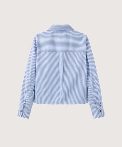 LA POMME petit(ラポミ・プチ)の「Cropped Zip Stripe Shirt(シャツ/ブラウス・レディース・ブルー・FREE)」の2枚目の写真