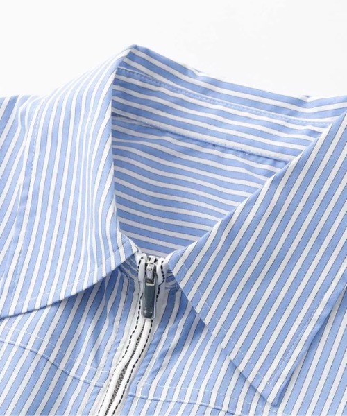 LA POMME petit(ラポミ・プチ)の「Cropped Zip Stripe Shirt(シャツ/ブラウス・レディース・ブルー・FREE)」の3枚目の写真
