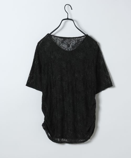 JEANASIS（ジーナシス）の「ヘンリーレースSS TEE/782882（Tシャツ/カットソー・レディース・ブラック/ホワイト・FREE）」の3枚目の写真