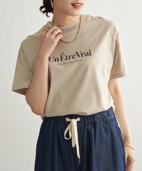ikka(イッカ)の「【接触冷感】裾レイヤードプリントTシャツ(Tシャツ/カットソー・レディース・ベージュ/ネイビー/チャコール/グレイッシュベージュ/サックスブルー/グリーン・M/L/S)」の3枚目の写真