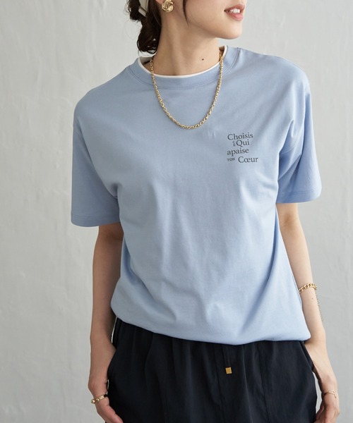 ikka(イッカ)の「【接触冷感】裾レイヤードプリントTシャツ(Tシャツ/カットソー・レディース・ベージュ/ネイビー/チャコール/グレイッシュベージュ/サックスブルー/グリーン・M/L/S)」の6枚目の写真
