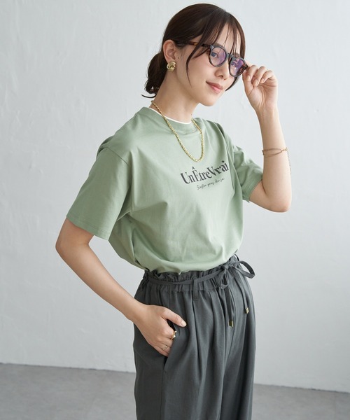 ikka(イッカ)の「【接触冷感】裾レイヤードプリントTシャツ(Tシャツ/カットソー・レディース・ベージュ/ネイビー/チャコール/グレイッシュベージュ/サックスブルー/グリーン・M/L/S)」の7枚目の写真