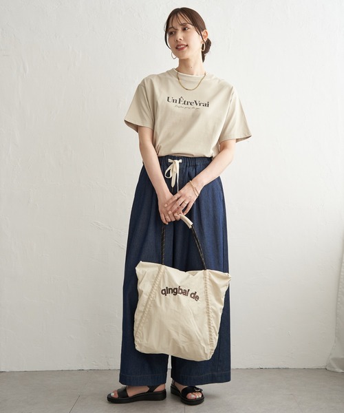 ikka(イッカ)の「【接触冷感】裾レイヤードプリントTシャツ(Tシャツ/カットソー・レディース・ベージュ/ネイビー/チャコール/グレイッシュベージュ/サックスブルー/グリーン・M/L/S)」の17枚目の写真