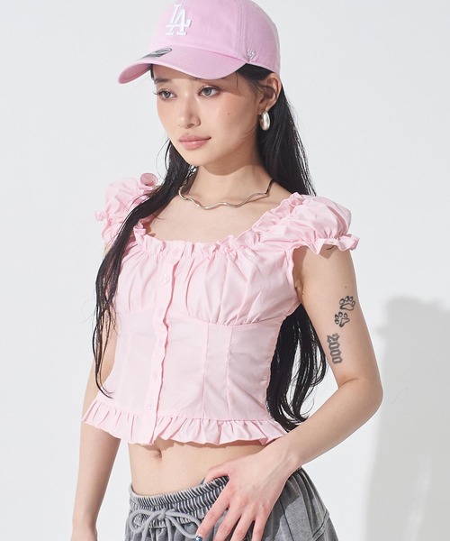 ANAP(アナップ)の「ノースリーブ シャーリングブラウス(シャツ/ブラウス・レディース・ブラック/ホワイト/ピンク/イエロー・F)」の4枚目の写真