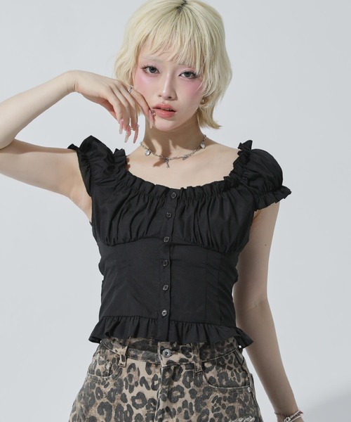 ANAP(アナップ)の「ノースリーブ シャーリングブラウス(シャツ/ブラウス・レディース・ブラック/ホワイト/ピンク/イエロー・F)」の2枚目の写真