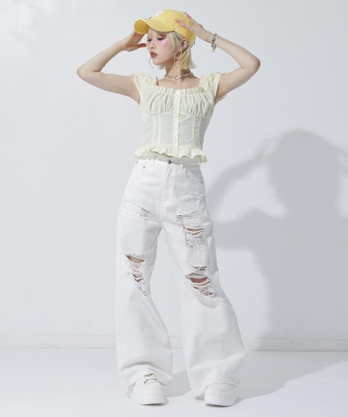 ANAP(アナップ)の「ノースリーブ シャーリングブラウス(シャツ/ブラウス・レディース・ブラック/ホワイト/ピンク/イエロー・F)」の6枚目の写真