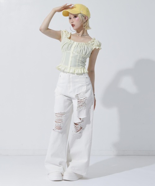 ANAP(アナップ)の「ノースリーブ シャーリングブラウス(シャツ/ブラウス・レディース・ブラック/ホワイト/ピンク/イエロー・F)」の5枚目の写真