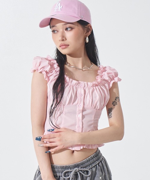 ANAP(アナップ)の「ノースリーブ シャーリングブラウス(シャツ/ブラウス・レディース・ブラック/ホワイト/ピンク/イエロー・F)」の8枚目の写真