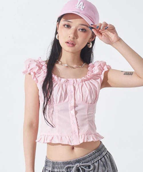 ANAP(アナップ)の「ノースリーブ シャーリングブラウス(シャツ/ブラウス・レディース・ブラック/ホワイト/ピンク/イエロー・F)」の7枚目の写真