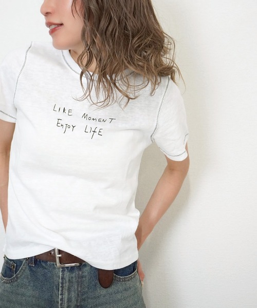 gossara(ゴサラ)の「【さりげない存在感】シアー手書きロゴT(Tシャツ/カットソー・レディース・ホワイト/グレー・FREE)」の1枚目の写真