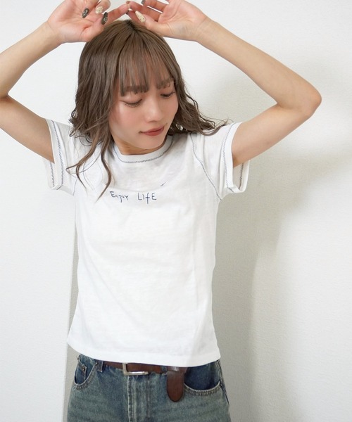gossara(ゴサラ)の「【さりげない存在感】シアー手書きロゴT(Tシャツ/カットソー・レディース・ホワイト/グレー・FREE)」の17枚目の写真