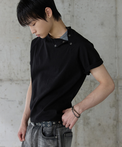 P.IN.O(ピインオ)の「コットンスナップショートスリーブ - ブラック(Tシャツ/カットソー・メンズ・その他・MEDIUM/LARGE)」の2枚目の写真
