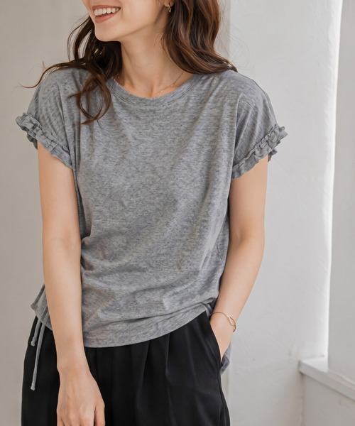 ＜新色登場＞ アシメドロストデザインTシャツ／袖フリルカットソー