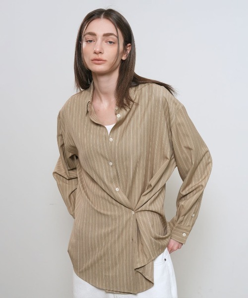 GENERAL IDEA(ジェネラルアイデア)の「【GENERAL IDEA】ルーズフィットボタンラップストライプシャツ / LOOSE FIT BUTTON WRAP STRIPED SHIRT(シャツ/ブラウス・レディース・ベージュ/ホワイト・L/M/S)」の8枚目の写真