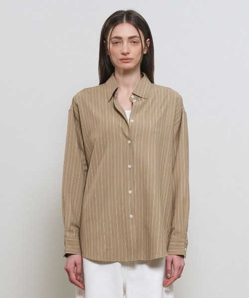 GENERAL IDEA(ジェネラルアイデア)の「【GENERAL IDEA】ルーズフィットボタンラップストライプシャツ / LOOSE FIT BUTTON WRAP STRIPED SHIRT(シャツ/ブラウス・レディース・ベージュ/ホワイト・L/M/S)」の9枚目の写真