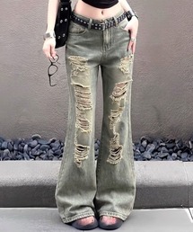 ダメージワイドデニムパンツ