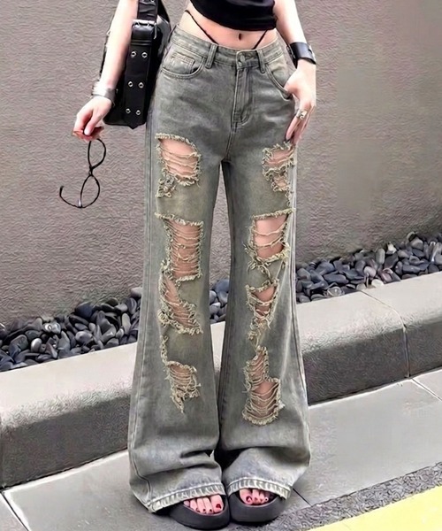GLAMOROUS JANE（グラマラスジェーン）の「ダメージワイドデニムパンツ（デニムパンツ・レディース・ブルー・S/M/L）」の3枚目の写真