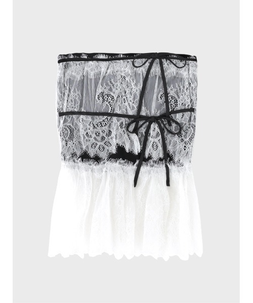M me eme(エムミーエメ)の「Lace hem front heart bare tops(チューブトップ・レディース・ブラック/アイボリー・FREE)」の3枚目の写真
