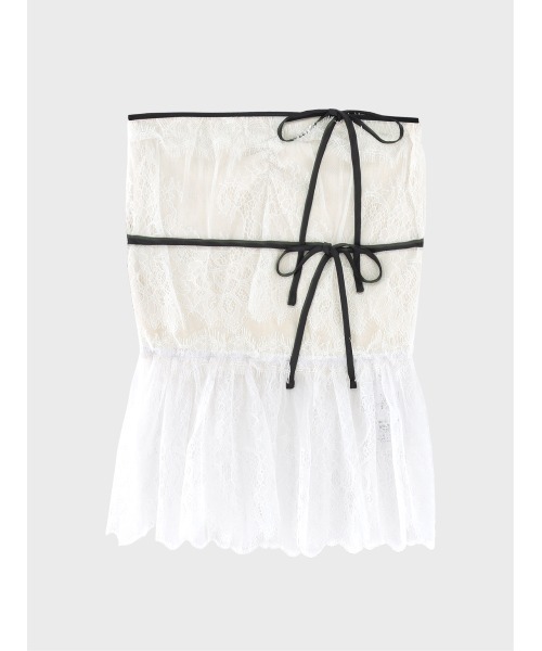 M me eme(エムミーエメ)の「Lace hem front heart bare tops(チューブトップ・レディース・ブラック/アイボリー・FREE)」の4枚目の写真