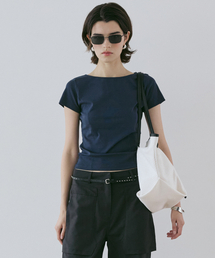 BAILIER（バイリエ）の「スリムボートネックラインTシャツ（ネイビー）（Tシャツ/カットソー）」