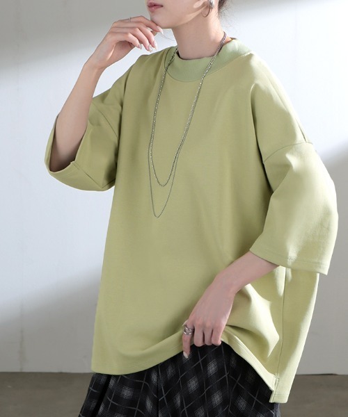 HUG.U(ハグユー)の「UVカット × 接触冷感 モックネックTシャツ(Tシャツ/カットソー・レディース・アイボリー/ブルー/ライム/ブラック・FREE)」の3枚目の写真