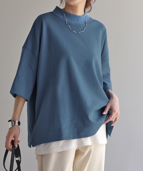 HUG.U(ハグユー)の「UVカット × 接触冷感 モックネックTシャツ(Tシャツ/カットソー・レディース・アイボリー/ブルー/ライム/ブラック・FREE)」の4枚目の写真