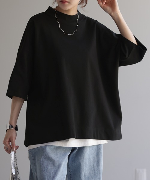 HUG.U(ハグユー)の「UVカット × 接触冷感 モックネックTシャツ(Tシャツ/カットソー・レディース・アイボリー/ブルー/ライム/ブラック・FREE)」の10枚目の写真
