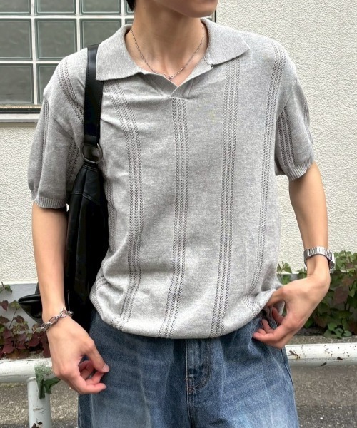 Chikashitsu +】punching summer knit polo (4color